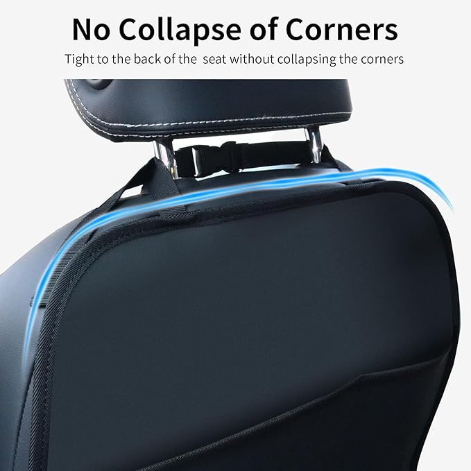 Kick Mat Back Seat Protector Waterproof Leather Car Seat Back Organizers Cover with 3 Storage Pockets for Kids Pets SUV Sedan Minivan Truck Car Travel Accessories (Black 2-Pack)