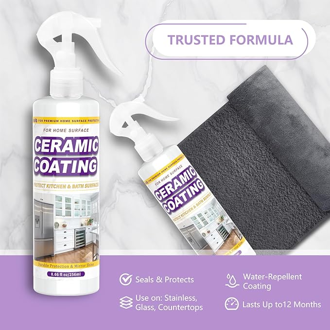 Ceramic Coating Spray for Kitchen Appliances & Stainless Steel – Fingerprint Resistant Cleaner & Sealer for Sinks, Fridges, Stoves – Easy Cleaning & Long-Lasting Multi-Surface Shine 43.3oz