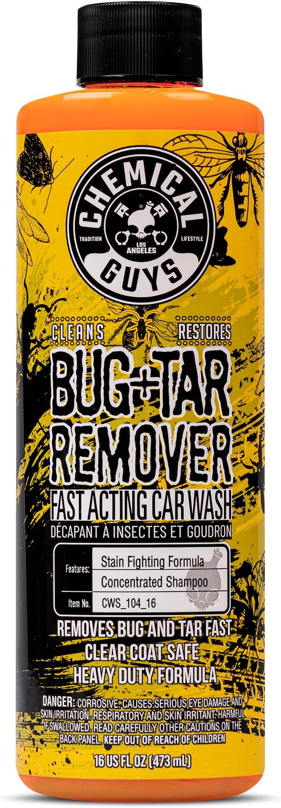 Chemical Guys Bug & Tar Wash - Heavy Duty Remover for Bugs, Tar, Grime, Tree Sap, and Bird Droppings - Safe for Car Paint, Glass, Chrome, Plastic, and All Exterior Surfaces - 16 oz