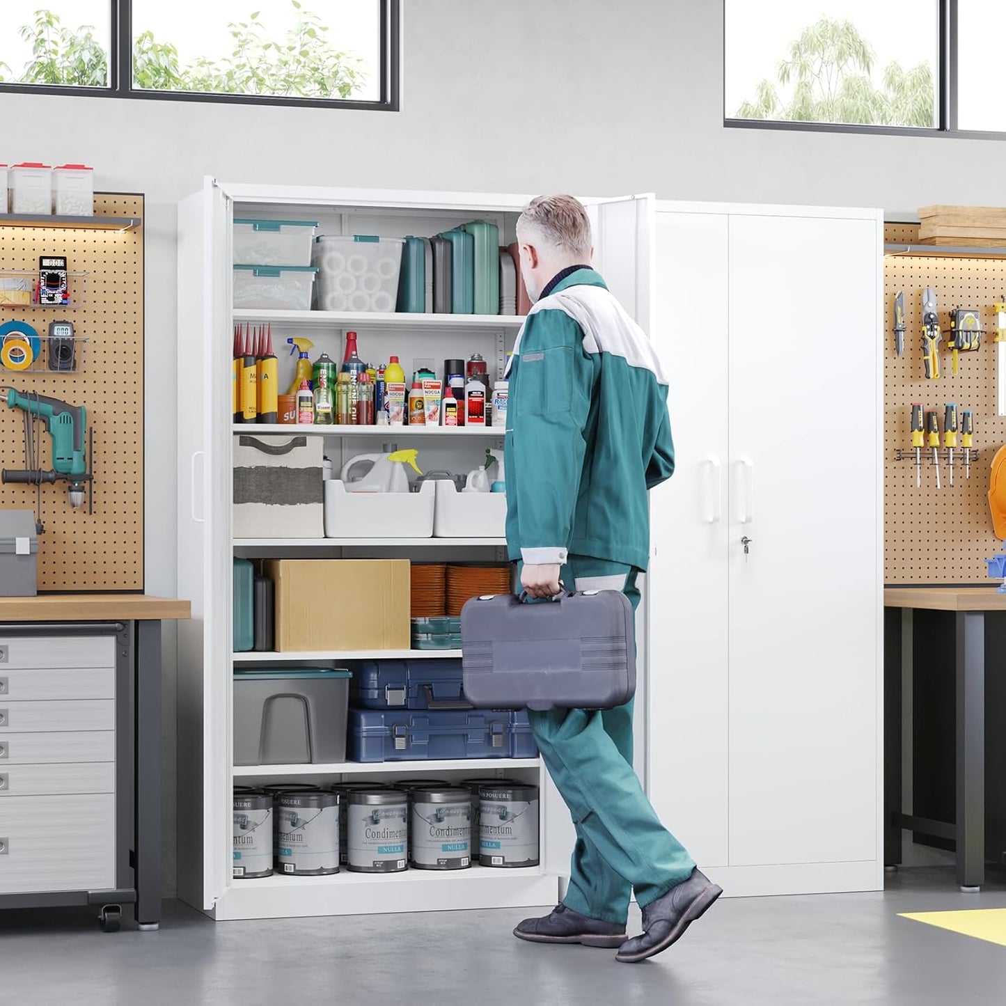 Letaya Metal Storage Cabinet with Lock Door Adjustable Shelf,72" Steel Lockers for Office, Home,School,Kitchen,Garage Tool Utility Cabinet (2 Door-White)