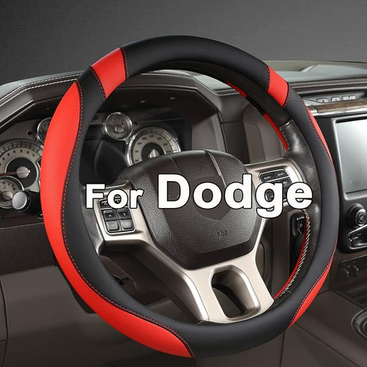 West Llama Customized Auto Car Steering Wheel Cover for Dodge RAM 1500 2500 3500, 15.5-16 inch (Black+Red-Large Size)