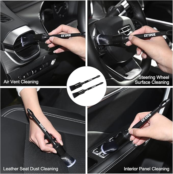 5pcs Car Detailing Brushes Set, Boars Hair Auto Car Detail Brush Kit No Scratch, Ultra Soft Car Duster Brushes Perfect for Interior, Exterior Cleaning, Wheels,Tires,Leather Seats…