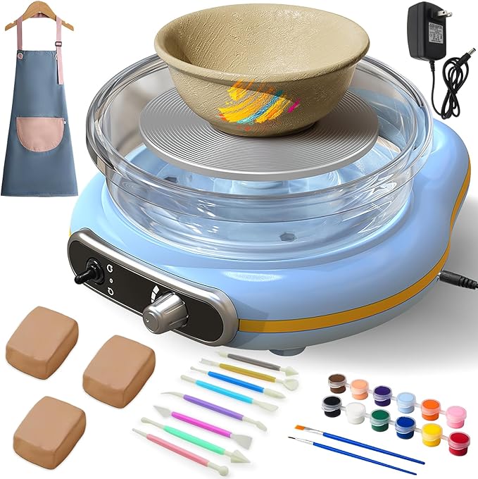 Mini Pottery Wheel Kit for Kids - 4.7" Turntable Two-Way Rotation Electric Pottery Machine, Adjustable Speed, Low Noise, Clay Wheel DIY Kit for Teens Adults Beginners, Pottery Tools Included
