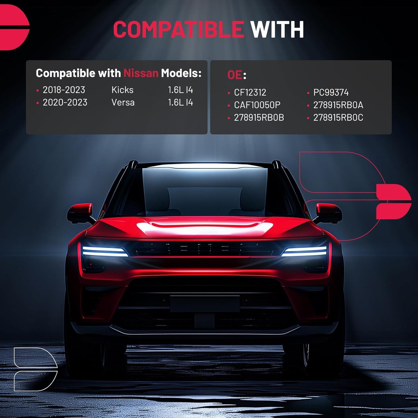 BDFHYK CF12312 Cabin Air Filter with Activated Carbon Compatible with Nissan 2018-2023 Kicks 1.6L l4, 2020-2023 Versa 1.6L l4, Replace# PC99374, CAF10050P, 278915RB0A, 278915RB0B, 278915RB0C