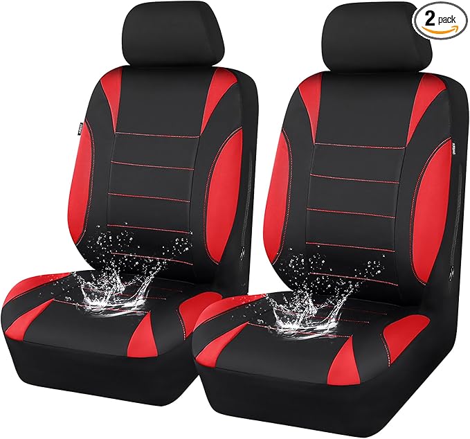 CAR PASS Neoprene Wetsuit Seat Covers, Waterproof Car Seat Covers Front with 5mm Composite EVA, Universal Fit for Car,Sedan, SUV TrucksAnti Slip with Armrests, Airbag Compatible(Black and Red