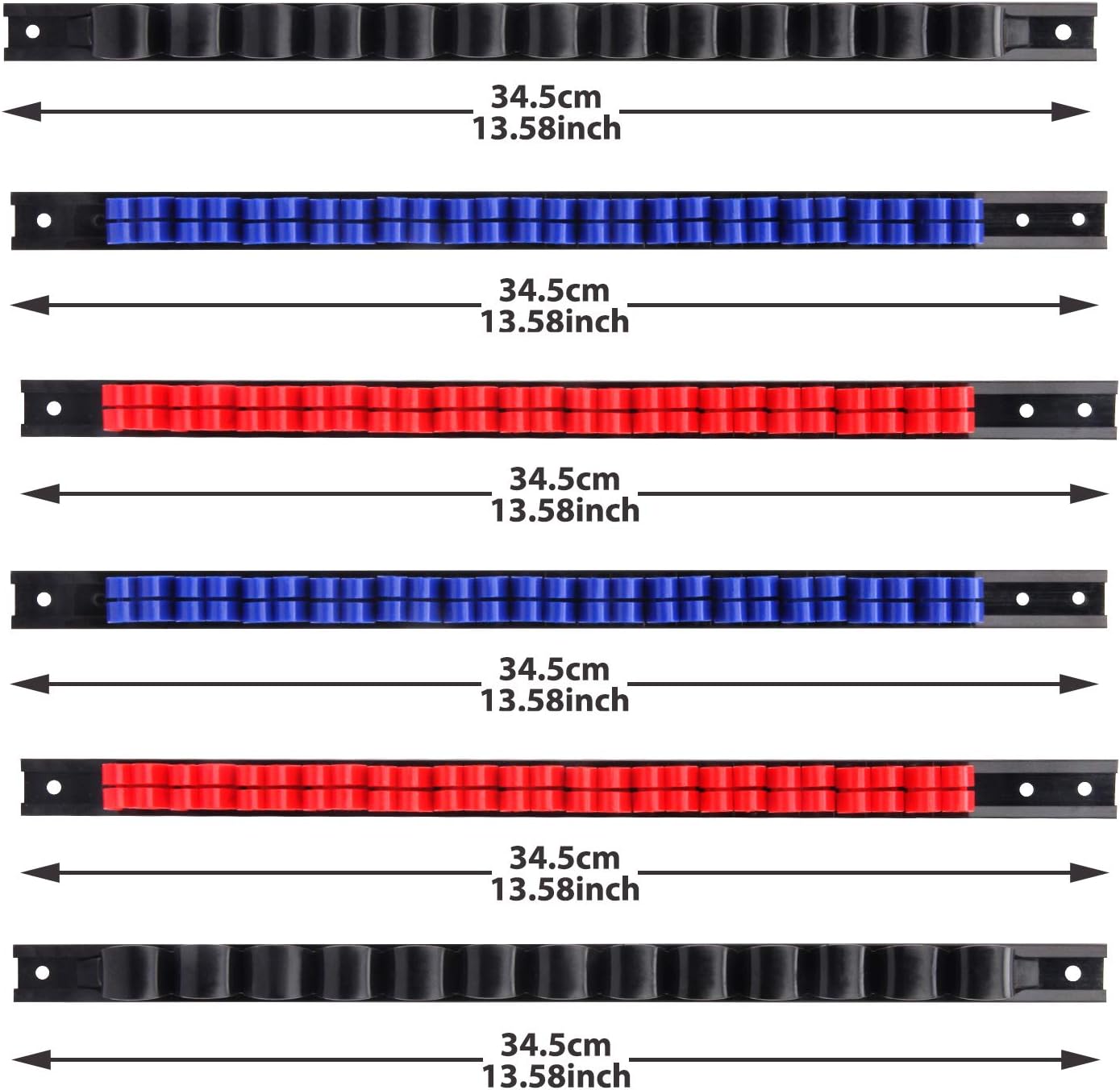 CASOMAN 6 Piece Screwdriver Organizer and Wrench Organizer, Hand Tool Holder, Plastic Rail Wrench Hanger with Clips