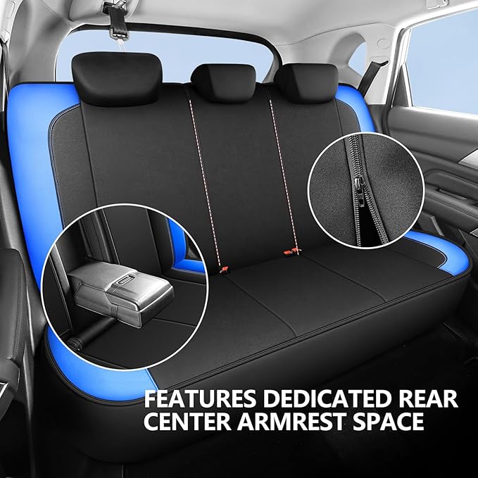 Seat Covers Neoprene Waterproof, Premium Cloth Car seat Covers Full Set, Airbag Compatible, Durable, Universal Fit Automotive Seat Covers for Most Cars,Trucks,SUVs(Black Blue 816)