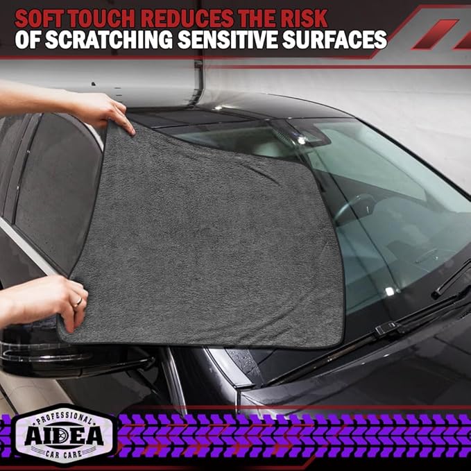 AIDEA Microfiber Towels for Cars-2PK, Large Professional Car Drying Towel, Scratch-Free & Absorbent Drying Towel for Cars, SUVs, RVs, Trucks, and Boats, 24inx 31in, Grey