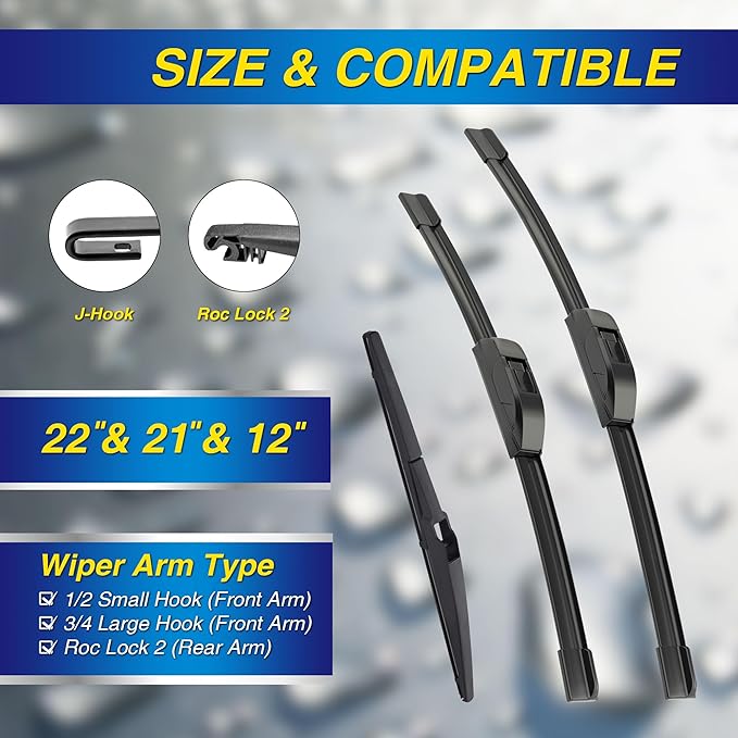 5 PLUS® Silicone Windshield Wiper Blades Replacement for 2022-2011 DODGE Durango 2013-2011 Jeep Grand Cherokee Wiper Blades(Set of 3),Automotive Replacement Windshield Wiper Blades-22"/21"/12"