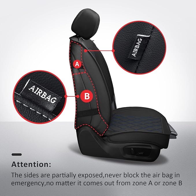 MIROZO Seat Covers Full Set, Car Seat Covers Blue Faux Leather Seat Covers Automotive Seat Covers Car Seat Protector for SUV Pick-up Truck Sedan,Driver Seat Cover Universal Fit (Black and Blue)