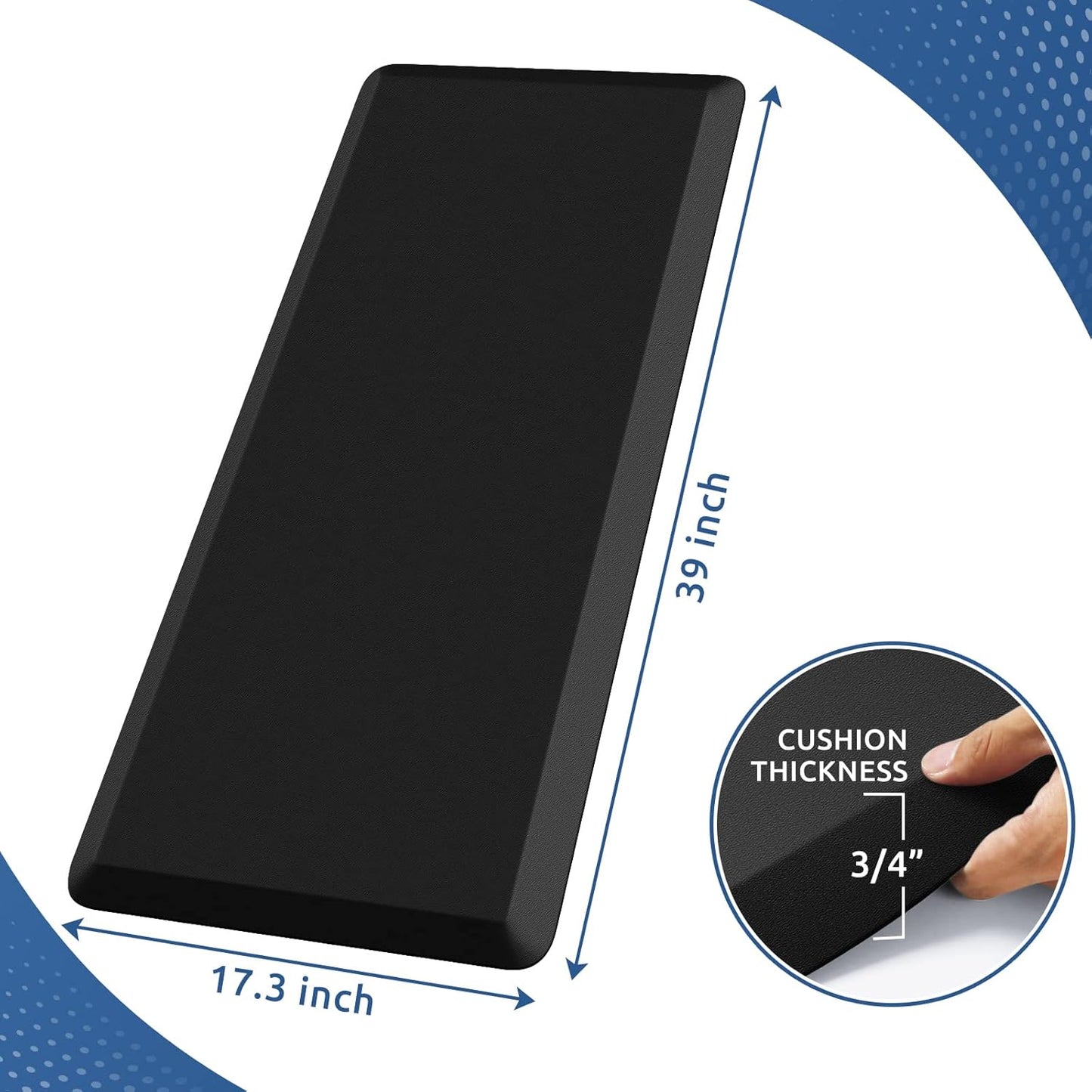 KitchenClouds Kitchen Mat Cushioned Anti Fatigue Kitchen Rug Non Slip Standing Mat Comfort Floor Mats for Sink Office (17.3"x39"- 0.8inch,Black)