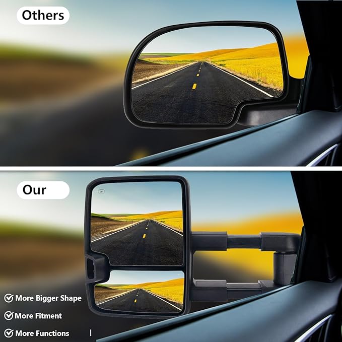 Towing Mirrors Compatible for 2007-2014 Chevy Silverado GMC Sierra 1500 2500 HD 3500 HD(2007 New Body Style ONLY) Tahoe Yukon Power Heated Amber Turn Signal Light Manual Folding Pair