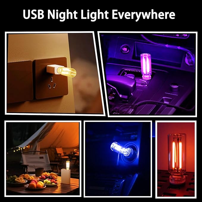 2PCS Car USB Night Lights, Touch Dimmable Vehicle Interior Ambient Lamp, Portable Retro Glass LED Light for Auto Decorations, Bedroom, Office, Travel, Camping, Gifts for Women and Men (White)