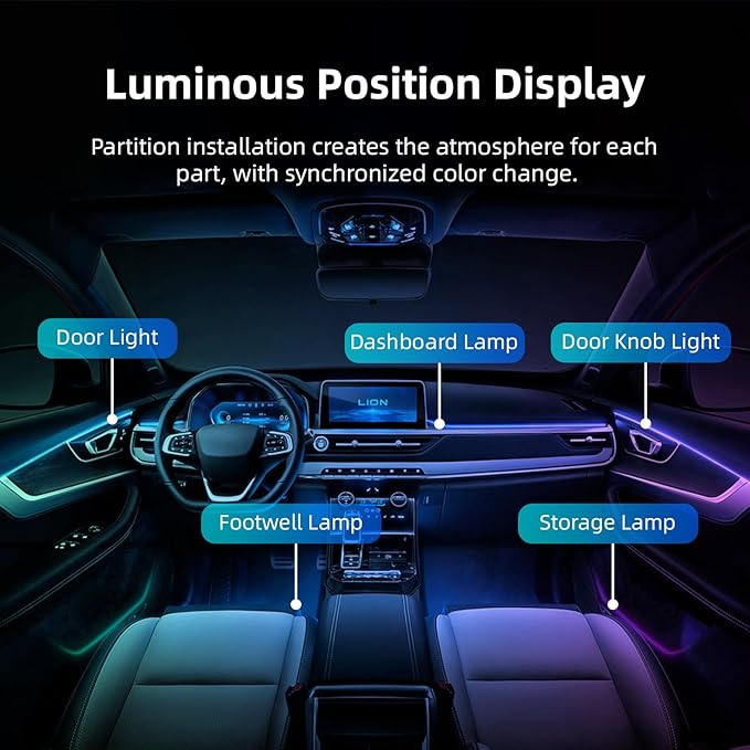 Wireless APP Control Car-Ambient-Lighting-Kit,256 RGB Colors DIY Modes Acrylic Interior Car LED Strip Light