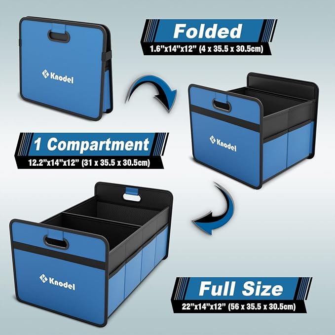 K KNODEL Car Trunk Organizer, Foldable Organizer for Car, Automotive Consoles & Organizers, Storage with Reinforced Handles (Medium, Blue)