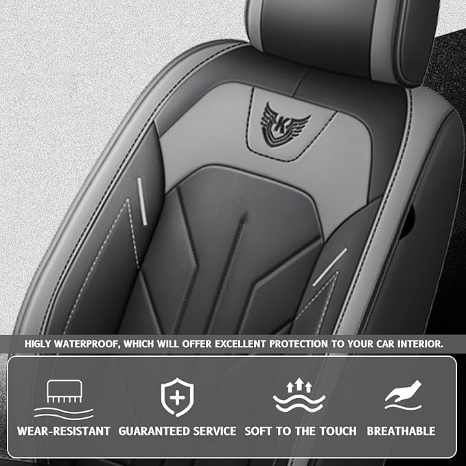 Universal Seat Covers Full Set Car Seat Protector Waterproof Car Seat Cushion Leather Comfortable and Breathable Fit for Most Cars for Year Round Use (Gray)
