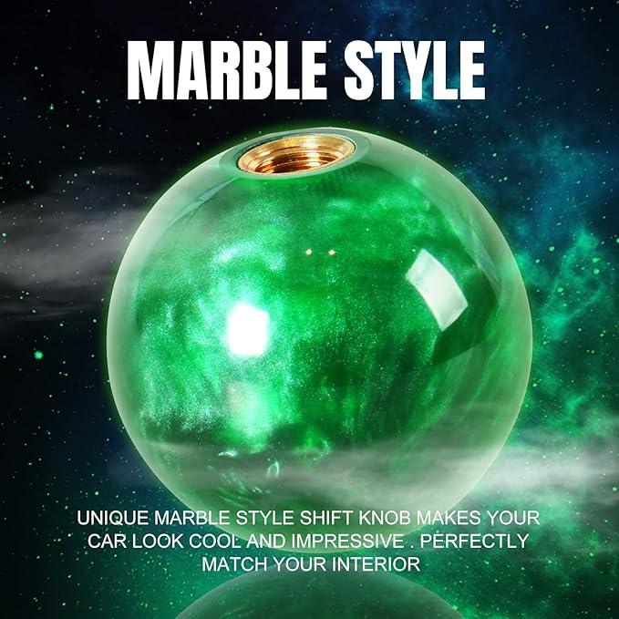 Round Ball Shift Knob Universal Marble Style Gear Shift Knob 5 6 Speed for Manual Automatic Vehicles with Adapters (Green)