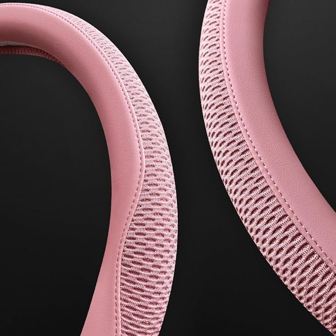 LKWLIKEI Car Steering Wheel Cover, Universal 15 inch, The Latest Microfiber Leather Breathable Technology Fabric, Non-Slip, Comfortable, Warm in Winter and Cool in Summer,Pink