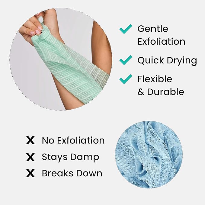 Dermasuri Japanese Exfoliating Shower Towel - Body Scrub Exfoliator & Back Scrubber Loofah for Men & Women, Exfoliating Shower Towel for Smooth & Glowing Skin, Removes Dry & Dead Skin, All Skin Types