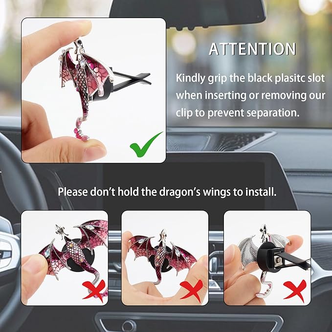 Bling Wyvern Car Air Freshener Vent Clips,2pcs Alloy Purple Enamel Dragon Vent Clips Car Accessories,Refillable Car Diffuser with Felt Mads,Coffee Fragrance Tablets