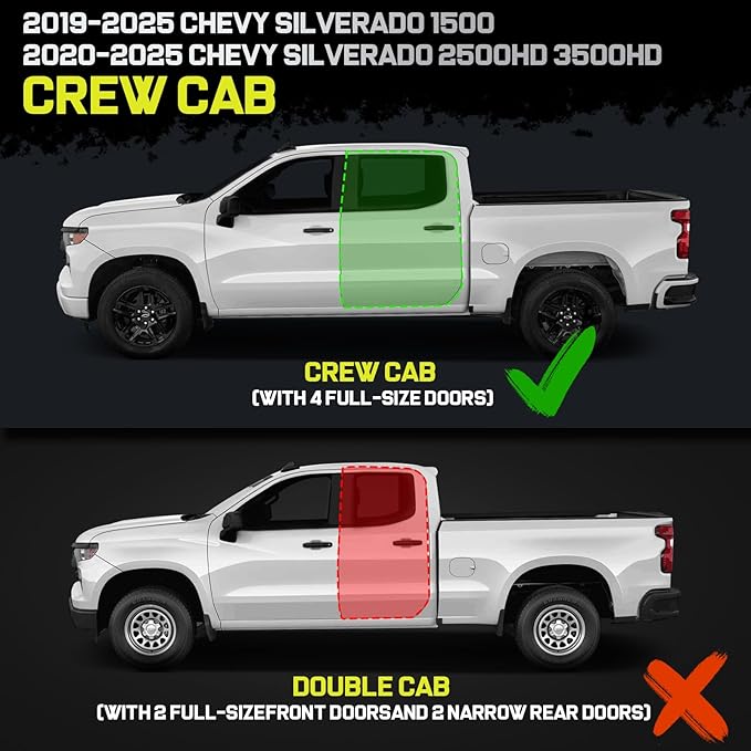 BINARY STAR Running Boards Compatible with 2019-2026 Chevy Silverado/GMC Sierra 1500 Crew Cab, 20-26 Silverado/Sierra 2500HD 3500HD. 4.3 Inches Drop Down Silverado Side Steps Nerf Bar Carbon Steel.