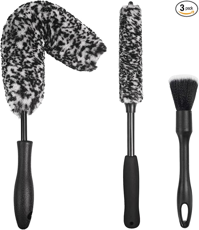 NIKCOSMK 3PCS Wheel Brush Kit for Cleaning Wheel and Tire, Wheel and Rim Brush, Car Detailing Brushes, Bendable & Durable Car Wheel Rim Cleaner Brush Set,Car Detailing Cleaning Brush Supplies Kit