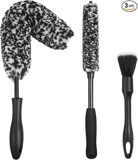 NIKCOSMK 3PCS Wheel Brush Kit for Cleaning Wheel and Tire, Wheel and Rim Brush, Car Detailing Brushes, Bendable & Durable Car Wheel Rim Cleaner Brush Set,Car Detailing Cleaning Brush Supplies Kit