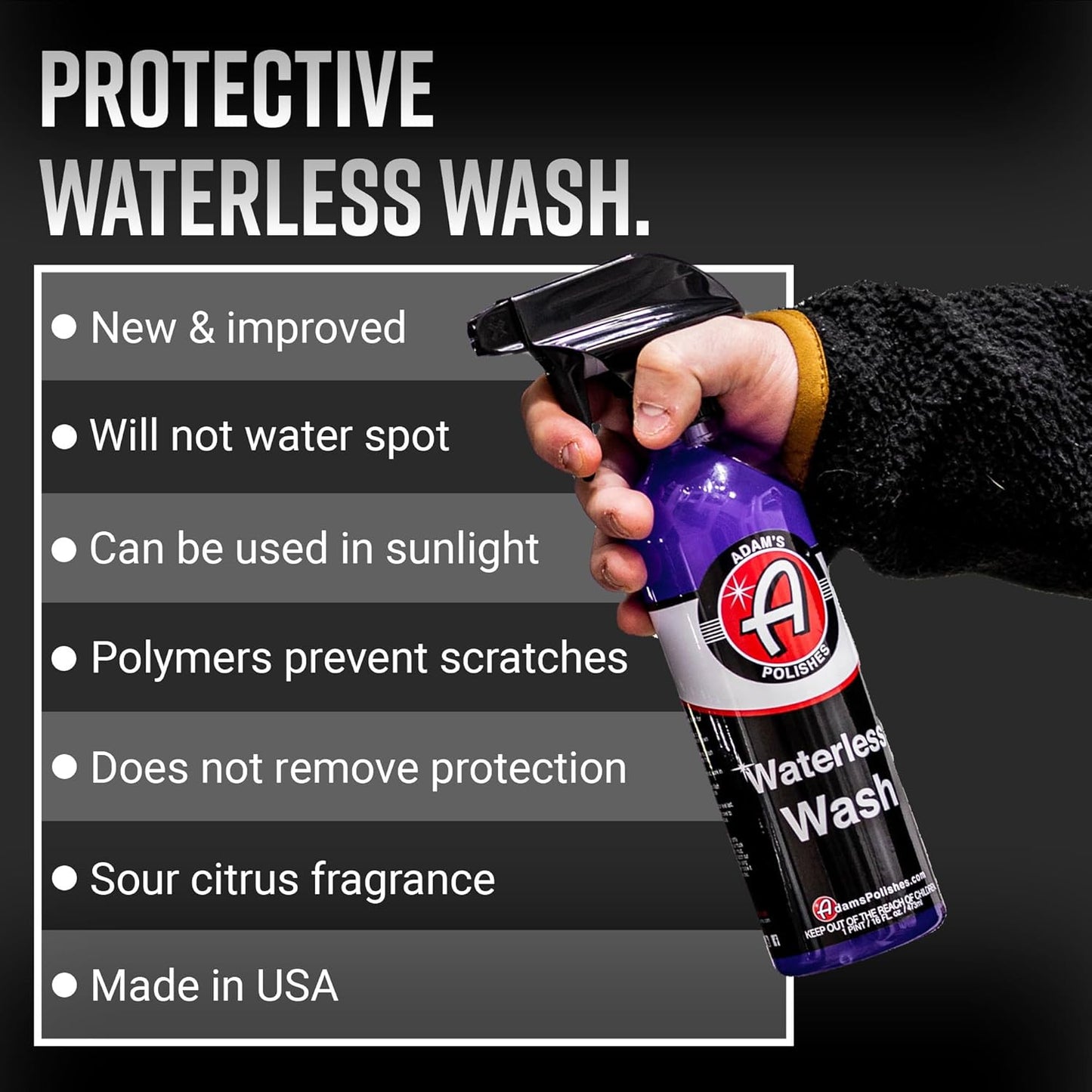 Adam's Polishes Waterless Car Wash Kit - Car Cleaning Supplies for Car Detailing | Safe Ultra Slick Lubricating Formula for Car, Boat, Motorcycle, RV | No Garden Hose, Wash Soap or Foam Cannon Needed