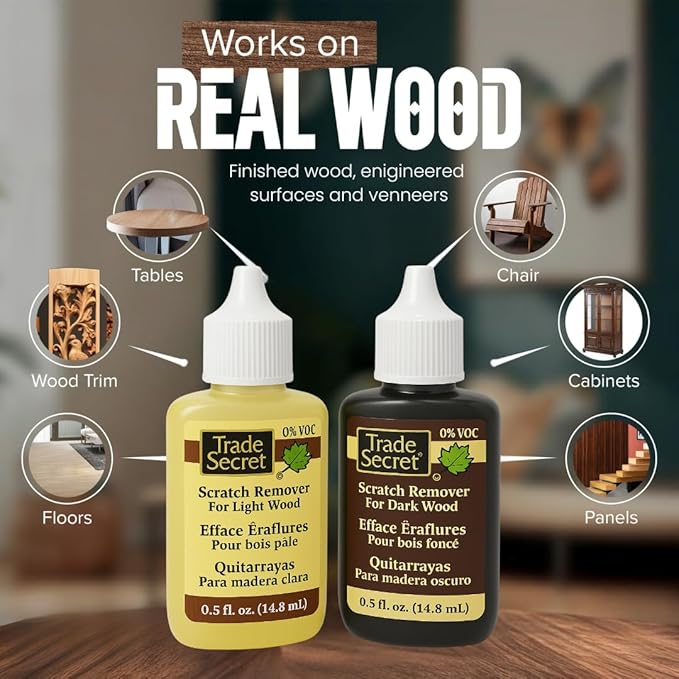 Trade Secret Scratch Remover Mini Pro Set (2x 0.5 oz), Restore & Conceal Small Scratches on Dark & Light Wood Furniture and Flooring – Coconut Oil-Based Formula