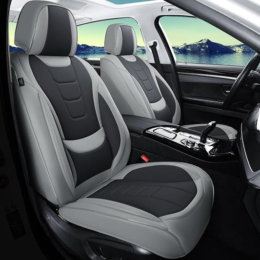 Car Seat Covers for Front Seats,Waterproof & Breathable Faux Nappa Leather, 360° Full Wrap Design, Airbag Compatible, Lumbar Support, Great for Drivers Who Need Driving Comfort,Gray and Black