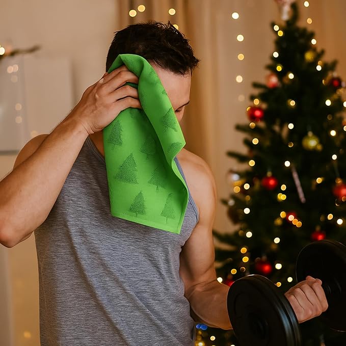 4 Pack Christmas Hand Towels Red Green Holiday Bathroom Face Towels Absorbent 100% Cotton with 3D Jacquard Santa and Christmas Tree Pattern for Decorative Xmas Gift