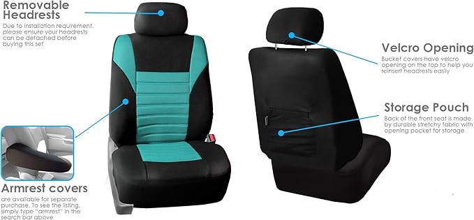 FH Group Automotive Car Seat Covers Full Set Premium 3D Air Mesh Front Seat Covers, Airbag Compatible & Split Bench Cover Universal Fit Interior Accessories for Cars Trucks and SUVs - Mint