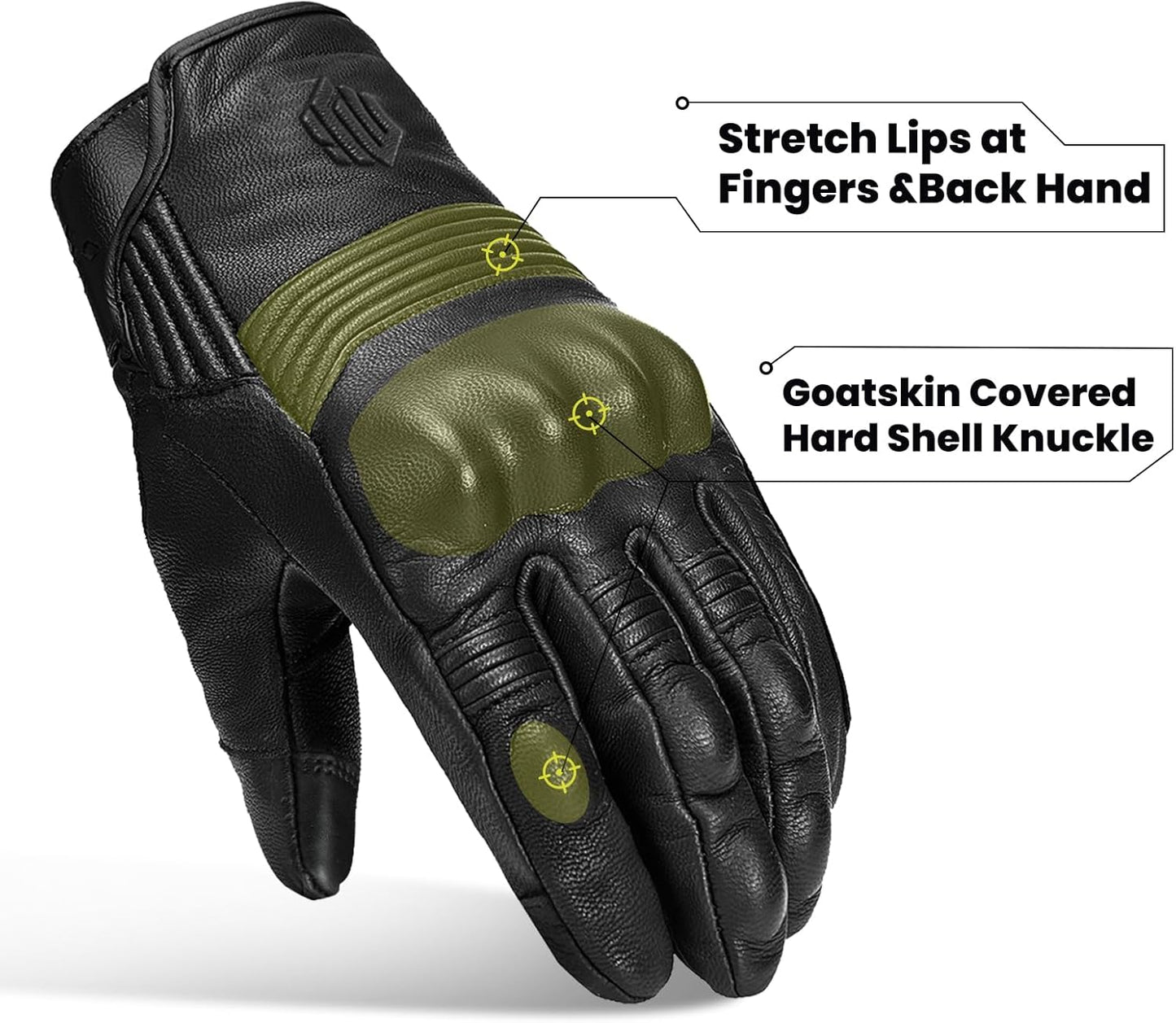 ILM Goatskin Leather Motorcycle Motorbike Powersports Racing Gloves Touchscreen for Men and Women Model DN01(L, Black Unperforated)
