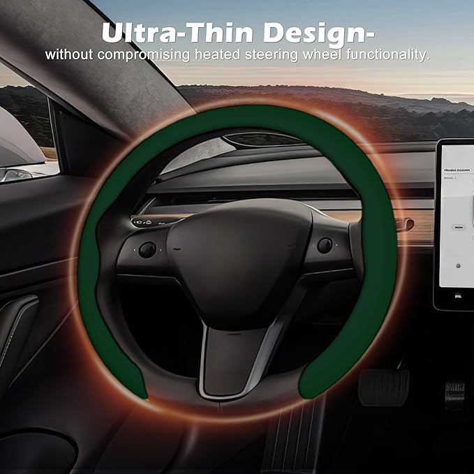 frani Nappa Leather Steering Wheel Cover, Universal 15 Inch Premium Non-Slip Steering Wheel Cover Black Green