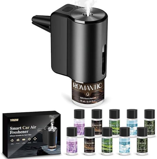 Car Air Freshener Diffuser, Smart Car Air Freshener, Auto On/Off with 3 Modes, Vent Clip, Long Lasting with 10 Essential Oils in 5 Scents (1 Pack)