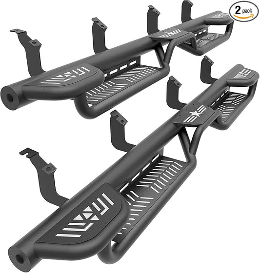 Three Raised Steps Running Boards CrewMax Cab Side Steps Compatible with 2022 2023 2024 2025 Toyota Tundra CrewMax Cab, Bolt-on Heavy-Duty Carbon Steel Nerf Bar Side Rails Rock Sliders