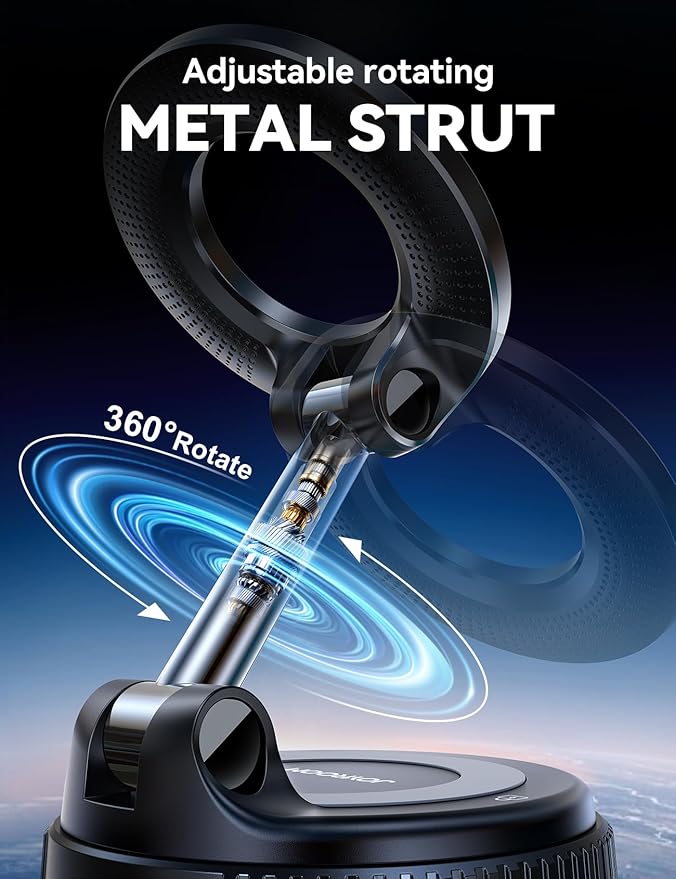 JOYROOM Magsafe Car Mount, Vacuum Car Phone Mount with Strong Magnet, 360° Metal Strut Suction Cup Phone Mount for iPhone 17 Pro Max/16 15 14 13 12 Series& Android Magsafe Case, Black