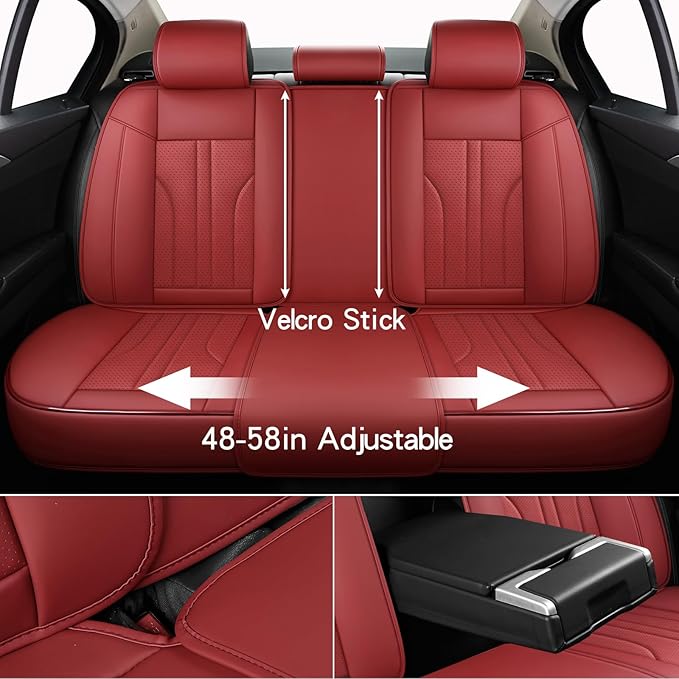 Red Car Seat Covers,Leather Car Seat Cover, Waterproof Seat Covers Full Set, Fit RAV4 Accord Altima Rogue CX5 CRV Wine Red