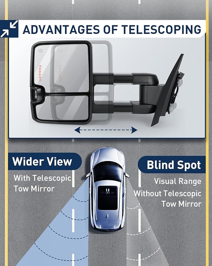 ECCPP Towing Mirrors Tow Mirrors With 2007-2014 For Chevy For Silverado For GMC For Sierra Truck Power Heated Turn Signal Width Light Lh Rh Pickup Truck