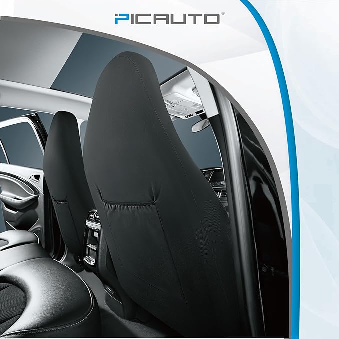 PIC AUTO Leather Car Seat Covers, Sports Carbon Fiber & Mesh Design, High-Back Front & Rear Full Set, Waterproof Automotive Seat Covers, Airbag Compatible, Universal Fit for Most Cars (Black & Mint)