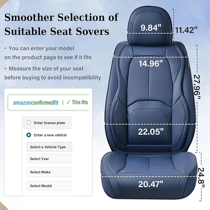 Coverado Seat Covers, Car Seat Covers Front Seats, Premium Nappa Leather Seat Covers for Cars, Waterproof Car Seat Protector with Lumbar Support, Front Seat Covers Universal Fit for Most Cars (Blue)