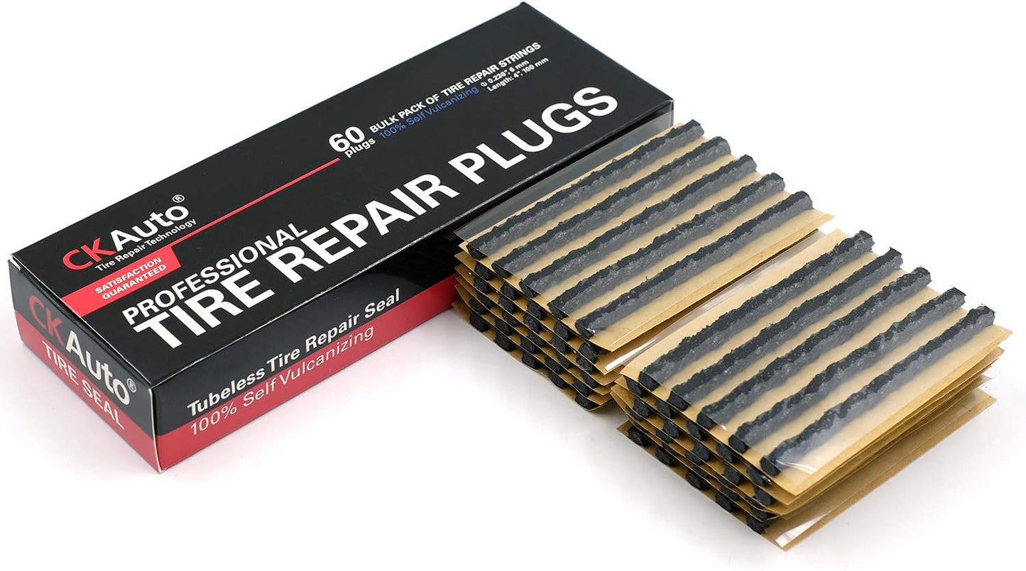 CKAuto 60pcs 4" Black Tire Repair Strings, Automotive Tool Tire Repair Plugs for Tubeless Off-Road Tires Car, Bike, ATV, UTV, Wheelbarrow, Mower