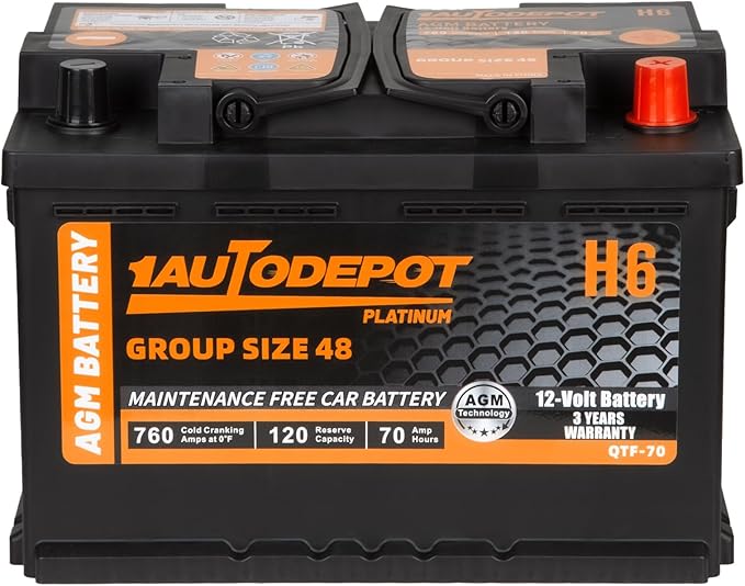 BCI Group 48 Car Battery, 12V 70Ah Size H6 Automotive Battery Premium Maintenance Free AGM Batteries, 760CCA, 120RC, 36 Months Warranty