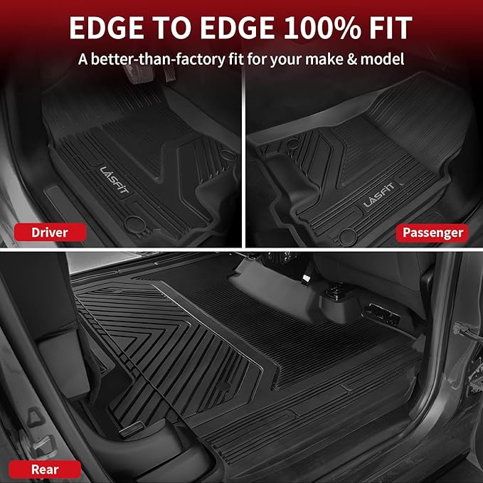 LASFIT Floor Mats for Ram 1500 2019-2024 Crew Cab and Quad Cab Front, Bucket Seat, All Weather TPE Custom Fit Car Mats Truck Front Liners 1st Row Only, Black