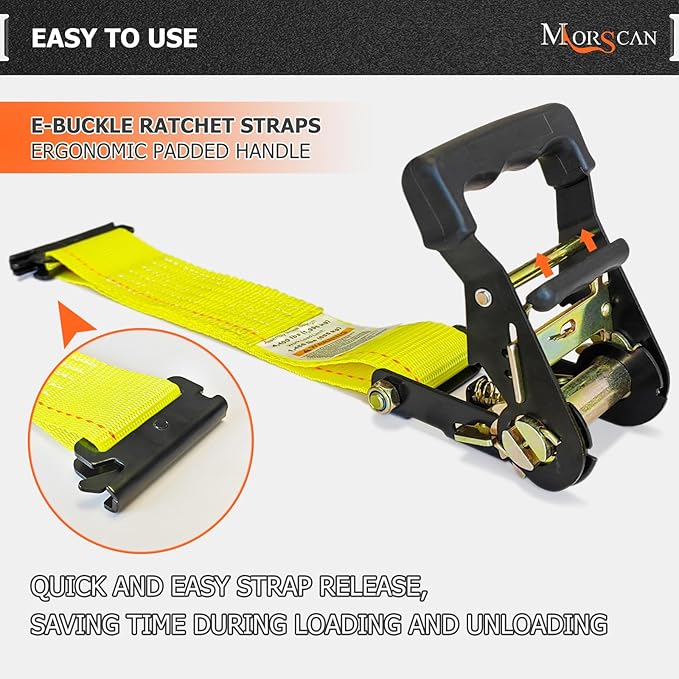 4-Pack E-Track Ratchet Straps, 2" x 15' E Track Tie Down Straps 4,400lbs Break Strength, Heavy Duty Etrack Cargo Strap for Truck, Trailer, Flatbed, Motorcycle, ATV, UTV, Lawn Mower