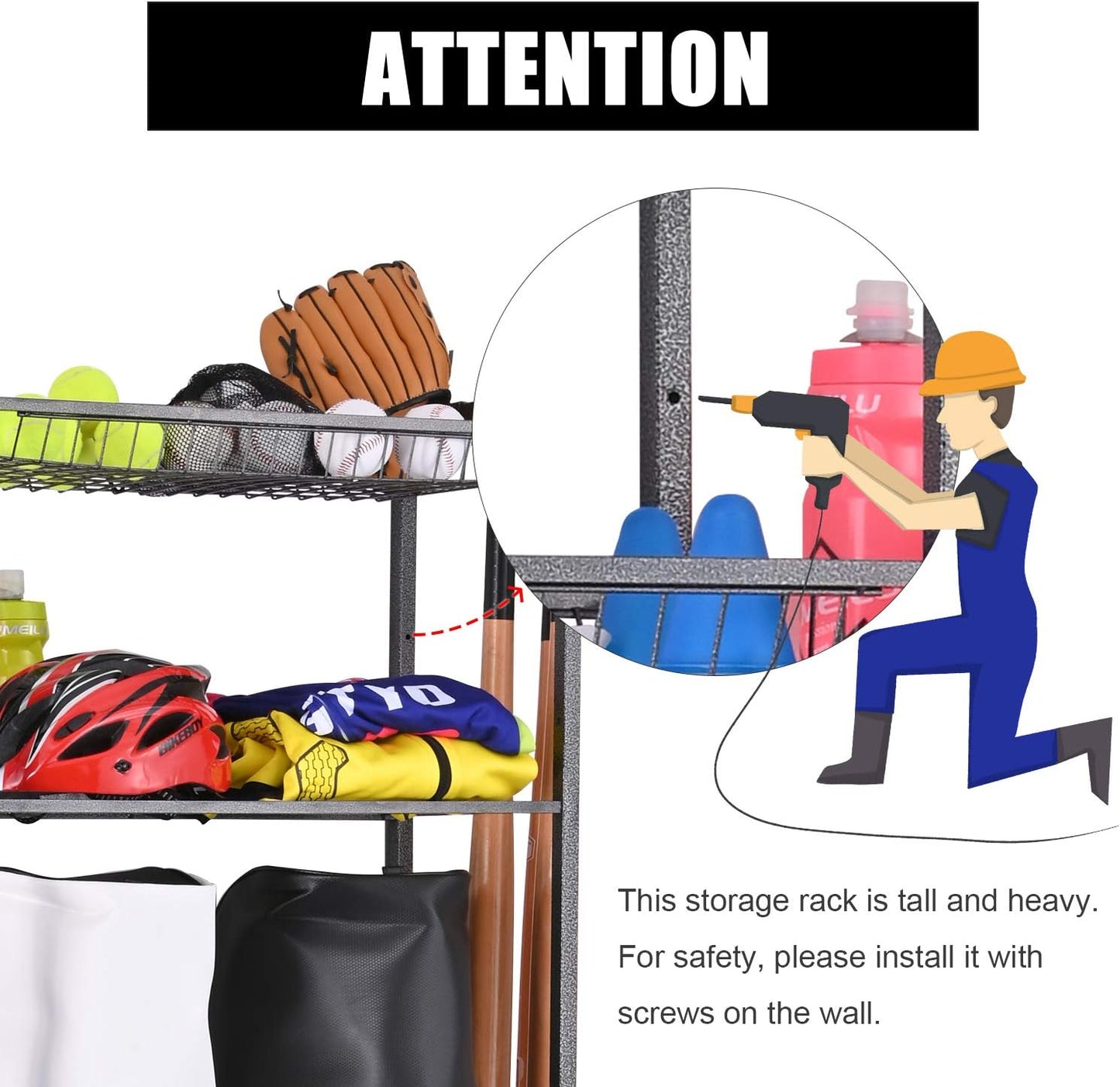 Mythinglogic Garage Sports Equipment Storage, 2 Golf Bag Storage Stand and Other Sports Equipment Storage Rack, Garage Organizer System