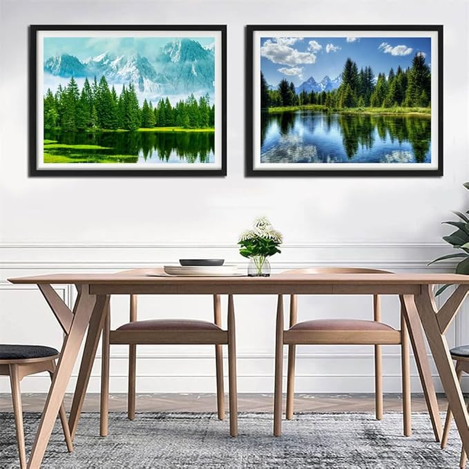 Paint by numbers Kit for adults beginners 2 pack paint by numbers kits for adults rolled up canvas for painting home decor creative wall art with colorful box 12x16 inch Landscape Lake(221-222)