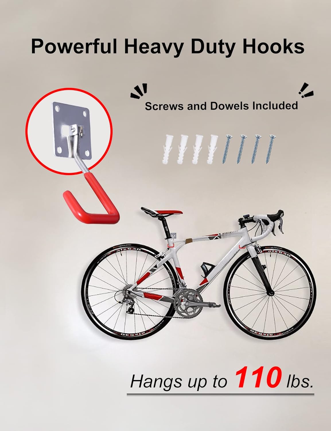 HAISHINE Garage Hooks, 8 Pack Adjustable Hooks for Wall Storage, Stainless Steel Heavy-Duty Utility Hooks with Anti-Slip Coating Organizing for Chainsaws, Bike, Garden Tools(Screws and Dowels Include)