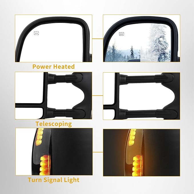 DWVO Side Towing Mirrors Compatible with 1999-2007 Ford F250 F350 F450 F550 Super Duty, 2001-2005 Ford Excursion, Tow Mirror with Manual Folding Telescoping, Pair Set