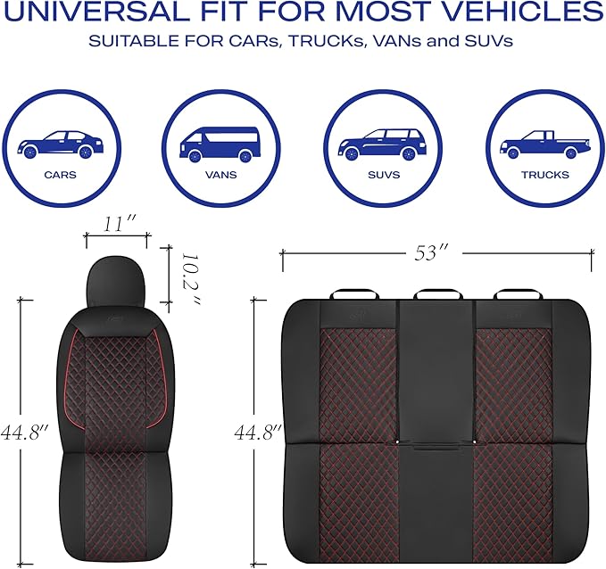 Skechers Car Seat Covers,Piping Luxury Faux Seat Covers,Waterproof Anti Slip Car Seat Protector Full Set,Car Accessories Airbag Universal Fit for Most Cars,Vans,Trucks,SUV,Red